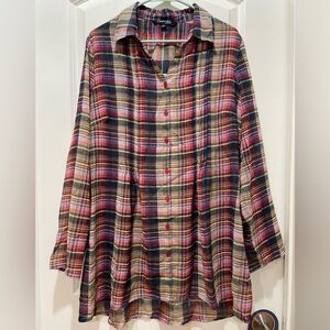 Chadwicks Madras Red & Blue Plaid Button Down Shirt Size Large